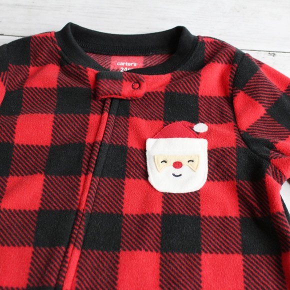 Carter's Boy's Pajama Sleeper Size 24 Months Santa Christmas Red Plaid - Picture 3 of 5